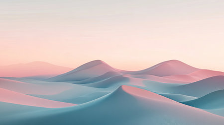 A breathtaking view of serene desert dunes illuminated by soft pastel colors at sunrise, creating a peaceful and tranquil atmosphere in nature.の素材