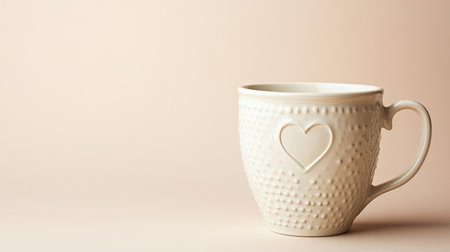 This elegant white ceramic mug features a lovely heart design, perfect for coffee or tea. Its minimalist style enhances any kitchen or home setting.の素材