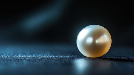 A stunning close-up of a single pearl resting on a dark surface. The soft light accentuates its smooth texture and creates a gentle reflection, evoking elegance and luxury.の素材