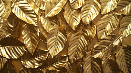A stunning arrangement of golden leaves creates an elegant backdrop, perfect for decorative themes. Ideal for art, design, and nature-inspired projects.の素材