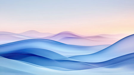 This abstract landscape showcases gentle waves in soothing blue and purple tones, creating a serene atmosphere ideal for relaxation and aesthetic enjoyment.の素材