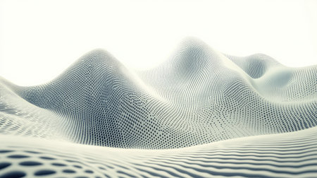 This abstract image features a white landscape with undulating forms and dot patterns, creating a serene and modern aesthetic perfect for various design projects.の素材