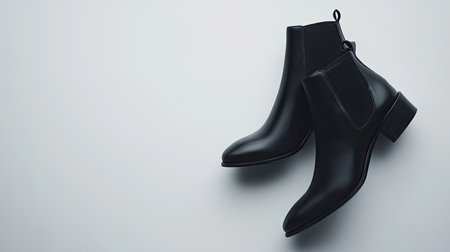 Elegant black leather ankle boots perfect for various occasions. These stylish boots feature a sleek design, ideal for completing any outfit with comfort and flair.の素材
