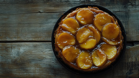 A beautifully presented apple tart with caramel glaze, showcasing the rich texture and golden fruit. Perfect for dessert lovers and baking enthusiasts.の素材