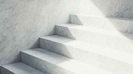 Beautiful white marble staircase illuminated by soft light, creating a serene ambiance. Perfect for modern architecture, interior design, or minimalism themes.の素材