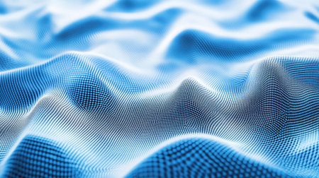 Beautiful close-up of an abstract blue fabric texture, showcasing gentle waves and soft creases that create a serene and elegant atmosphere. Perfect for design projects.の素材