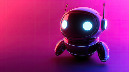 This adorable futuristic robot toy features glowing eyes and a smooth finish. Perfect for technology-themed projects, illustrations, and creative designs.の素材