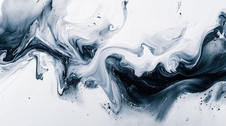 Captivating abstract artwork featuring swirling black and white fluid patterns. Ideal for contemporary design projects, backgrounds, or artistic inspiration.の素材