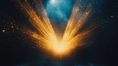 This stunning image captures golden light rays bursting forth from a starry background, creating an enchanting atmosphere. Perfect for design and inspiration.の素材