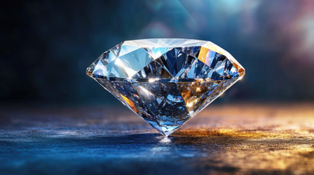 Stunning close-up view of a sparkling diamond reflecting light. The intricate facets create a mesmerizing display of brilliance and beauty, enhancing elegance and luxury.の素材