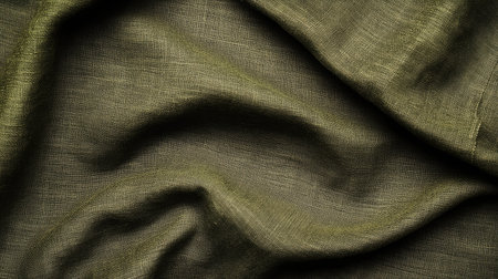 This close-up view showcases a soft olive green fabric with gentle drapes and a textured surface, perfect for enhancing fashion and interior design projects.の素材