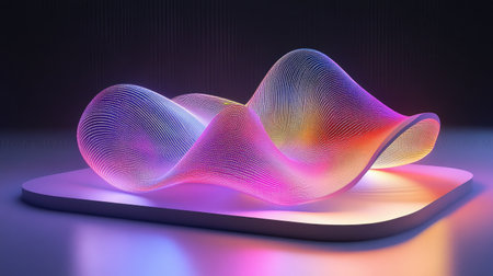 A stunning 3D abstract representation of a smooth neon waveform, showcasing vibrant colors and soft lighting effects that create a dynamic visual experience.の素材