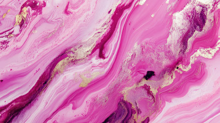Vibrant abstract pink and gold marble texture with fluid waves creates a stunning background for creative projects and decorative uses.の素材