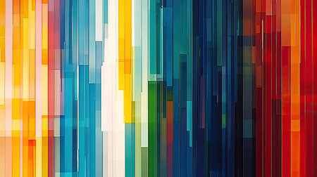 This abstract image features vibrant vertical lines in a spectrum of bright colors, creating a dynamic and energetic background. Perfect for modern design projects.の素材