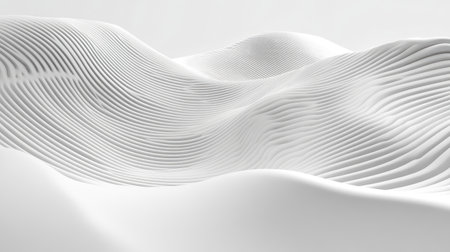 A modern abstract image featuring smooth white waves and flowing lines. The minimal design creates a serene and elegant atmosphere perfect for various applications.の素材