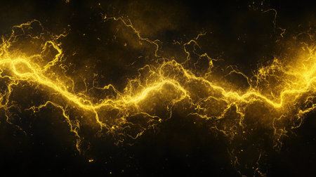 Captivating image of bright yellow lightning striking across a dark background, showcasing energy and motion in a dynamic abstract design. Perfect for various creative projects.の素材