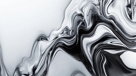 This stunning abstract image features a black and white marble background, showcasing fluid patterns and smooth textures for an elegant look.の素材