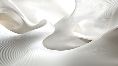 This abstract image features elegant flowing shapes in soft white tones, creating a serene and dreamlike atmosphere that evokes a sense of comfort and beauty.の素材