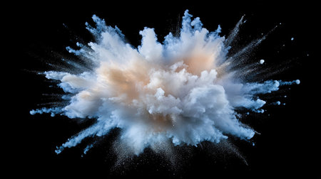 A stunning explosion of colorful powder creates an artistic cloud effect against a black background, showcasing vibrant textures and dynamic movement.の素材