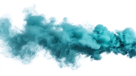 Captivating turquoise smoke flows elegantly across a white background, creating an abstract and artistic visual perfect for various creative projects or designs.の素材