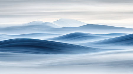 A soothing abstract landscape featuring soft blue waves and gentle hills. This tranquil image evokes peace and serenity, perfect for art and design purposes.の素材
