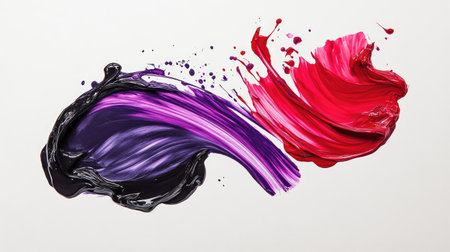 Vivid red and purple paint swirl together on a clean white background, creating an eye-catching and dynamic abstract art piece that showcases fluid motion.の素材