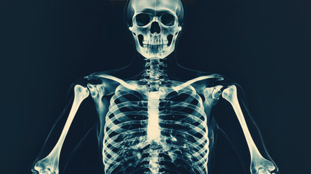 Explore a detailed illustration of the human skeleton, showcasing its intricate structure and anatomy. Ideal for educational and medical purposes.の素材