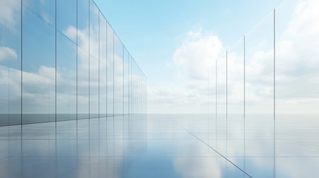 A serene modern architectural scene showcasing a glass faの素材