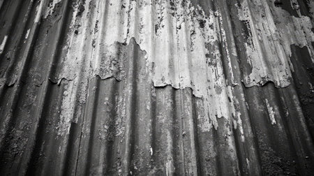 Close-up view of weathered metal sheets showcasing peeling paint and rust. This image highlights unique textures and patterns, reflecting age and decay.の素材