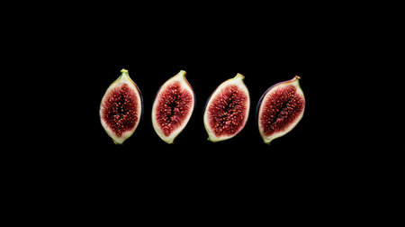 A visually striking display of sliced fresh figs showcasing their rich colors and texture, perfect for culinary or health-related projects.の素材