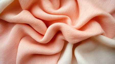 Close-up of soft textured fabric showcasing elegant shades of peach and cream. Ideal for fashion, crafting, or interior design projects needing a warm touch.の素材