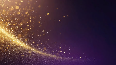 This stunning image features sparkling golden dust against a soft purple background, creating an elegant and festive ambiance perfect for design projects.の素材