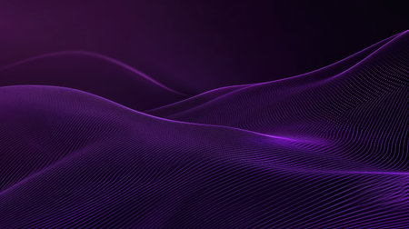 This image features a stunning abstract design of purple waves, showcasing smooth curves and subtle light reflections, creating a serene and modern atmosphere.の素材
