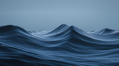 Experience the beauty of tranquil ocean waves under a soft blue light. This serene image captures the calmness of nature, ideal for relaxation and meditation themes.の素材