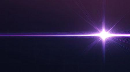 An ethereal purple light beam radiates against a dark background, creating a captivating visual effect. Ideal for abstract designs and creative projects.の素材