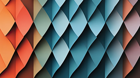 Vibrant abstract wave pattern showcasing colorful layers and shadows. This modern design brings energy and depth to digital and print projects, creating visual intrigue.の素材