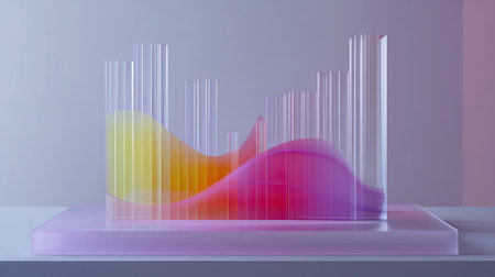 This artistic representation features a modern, colorful graph design, highlighting data trends with vibrant waves and sleek lines in an abstract form.の素材