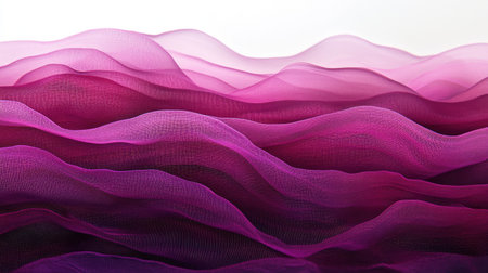 This image showcases soft, flowing waves of pink and purple fabric against a light background, creating an abstract and tranquil atmosphere perfect for design inspiration.の素材