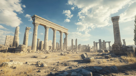 Explore the breathtaking beauty of ancient temple ruins under a vibrant sky. Experience the cultural and historical significance of this archaeological site.の素材