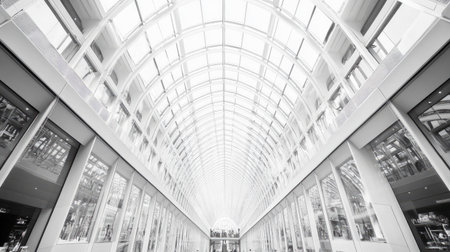 A stunning perspective of a modern architectural space featuring a glass ceiling, emphasizing light and symmetry. The open design invites exploration and inspiration.の素材