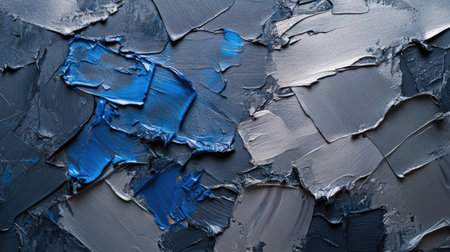 This image showcases an abstract painting featuring blue and gray textures created with a palette knife technique. Ideal for modern decor.の素材