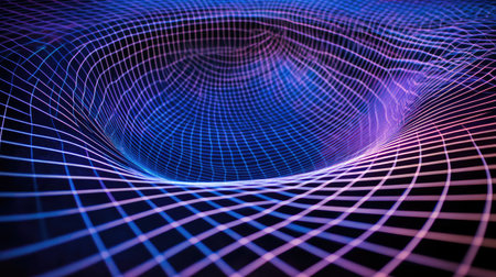 This stunning abstract image features colorful waves within a grid structure, creating a sense of depth and motion. Perfect for technology or design projects.の素材