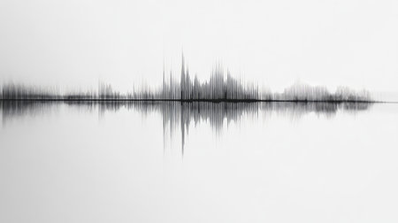 This abstract black and white image features a sound wave pattern, showcasing minimalism and elegance. Perfect for projects related to audio, music, or modern design.の素材