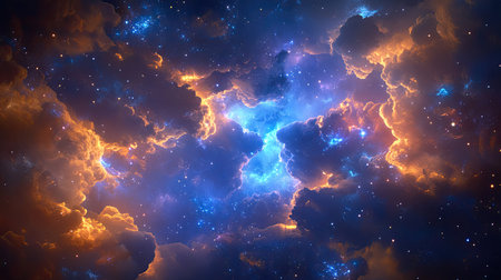Explore the stunning beauty of cosmic clouds illuminated by shimmering stars. This vibrant scene captures the essence of space with its colorful, magical atmosphere.の素材