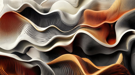 Dynamic abstract design featuring flowing waves and vibrant colors creating a visually striking texture. Ideal for modern art and design projects.の素材