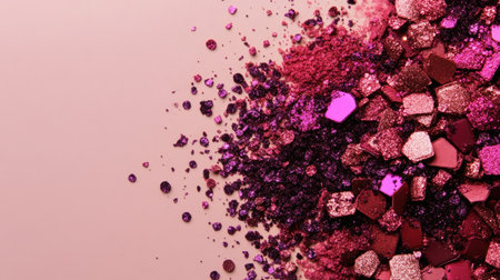 A stunning display of vibrant pink glitter and makeup particles creates a captivating texture perfect for beauty and fashion themes. Ideal for artistic projects.の素材