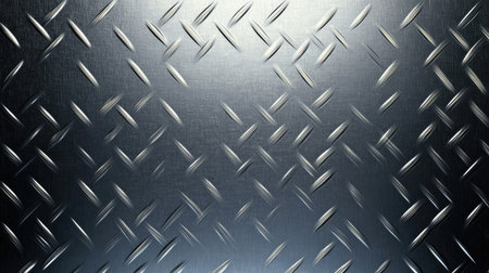 Close-up view of a textured metal plate featuring a diamond pattern and reflective surface, ideal for industrial design, backgrounds, or modern art projects.の素材