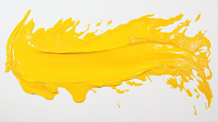 A vibrant yellow paint stroke on a clean white background, showcasing a bright texture that evokes creativity and artistic expression for various design projects.の素材