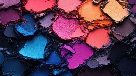 Discover an artistic composition featuring vibrant cracked paint textures in a rich array of colors. Perfect for creative projects or backgrounds.の素材