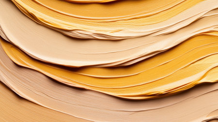 This image features a close-up of creamy beige and golden paint swirls, showcasing a rich texture and warm colors. Ideal for art and design themes.の素材